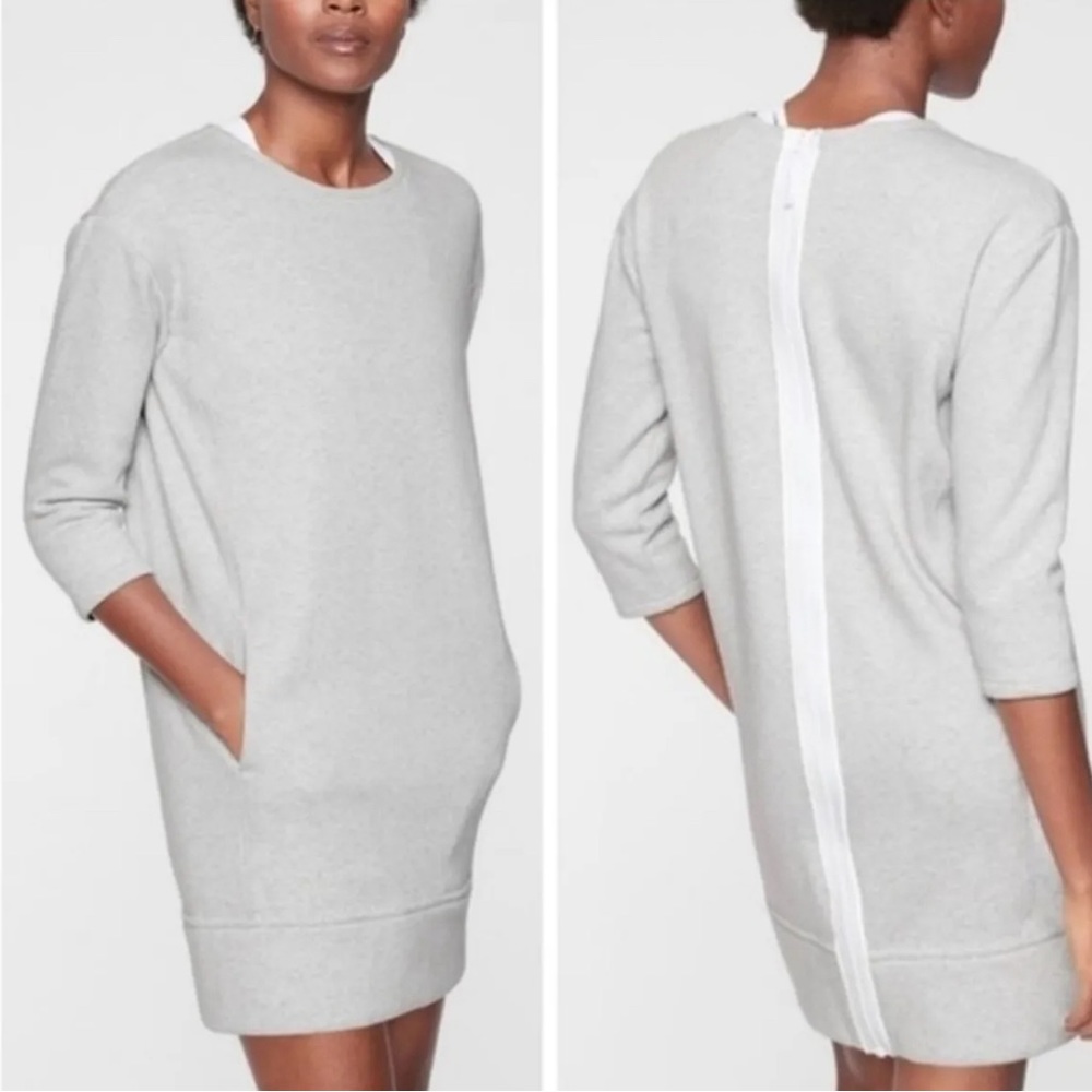 Athleta Cozy Karma Back Zip Sweatshirt Dress, Gray - Picture 1 of 12